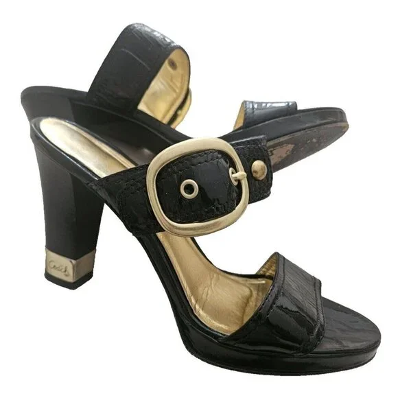 Coach Giada Black Patent Leather Slip On Sandals Size 7.5M - Picture 5 of 8